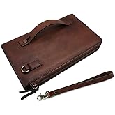 ORIREAL Mens Wristlets Clutch Bag Leather Wallets Handbag Luxury Purses(coffee)