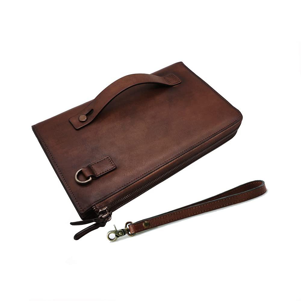 LETEULO Men's Wristlets Bag Cowide Leather Clutch Purses Coffee