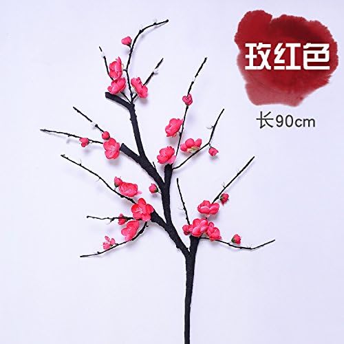 JIALE3536 Flores Artificiales,Flores De Seda,Decorativas Ramo The Peach Flowers Silk Cloth Wax Plum Bonsai Flower Tree Branches Home Furnishing Fake Wedding Decoration,Rose Red