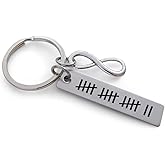 Custom Tally Marks Engraved Steel Tag Keychain with Infinity Charm; Couples Anniversary Keychain