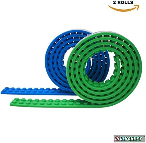 Block Tape Bricks Baseplate for Lego Building Blocks Mega Bloks Kreo Construction Toys Self Adhesive and Reusable Wall Sticks Desks Decorations 2 Rolls 6 Feet (Blue+Green)