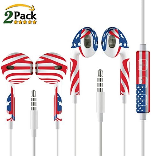US Flag Apple Earbuds,Apple Earphones,Earbuds with Mic Remote Control,US Flag Earpods,Ear bud for for iPhone 6S/6 Plus/5S/5/4S/4/Se/5C/ iPad Samsung S7/S6 Note 123 Other Compatible Devices 2PACK