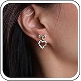 Erimberate Bohemian Crystal Bow Heart Dangle Earrings Gold Cz Heart Drop Earrings Small Bow Tie Stud Earrings Rhinestone Paved Heart Earrings Jewelry for Women Gifts