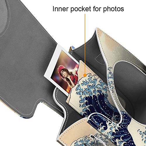 Fintie Housse Fujifilm Instax Mini 9/8 / 8 + Appareil Photo Instantané - Sac de Caméra en Cuir Voyage Caméra Cover Case Sac avec bandoulière Amovible, (Z- Rough Sea) - Image 3