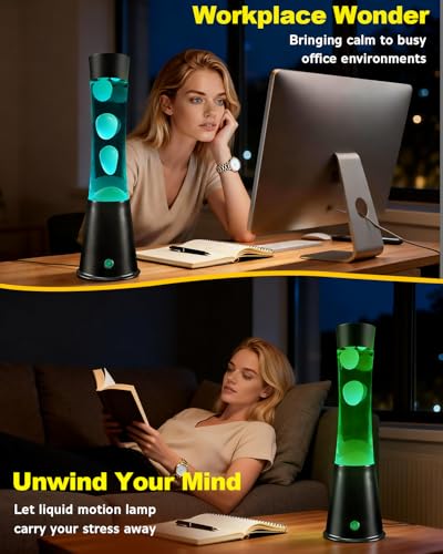 AONESY Liquid Motion Lamp with 12-Hour Off Timer: 17 Colours Changing Liquid Motion Lamps with Remote | Glitter Mood Lighting for Room Decor | Mood Lamp Black Base White Wax and Water