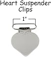 25 - Heart Shaped 1" Metal Suspender Clips - w/ Rectangle Inserts
