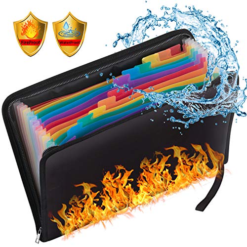 File Folders, File Organizer, Wellerly [ Fireproof Waterproof ] Expanding File Folder Document Organizer Money Bag A4 Size 13 Pocket Zipper Closure Non-Itchy Silicone Coated Portable Filing Pouch - Thumbnail 7