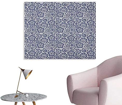 Victorian Wallpaper Lace Style Pattern with Graphic Needlecraft Motifs Classic Gothic Ornament Space Poster Dark Blue Coconut W36 xL32
