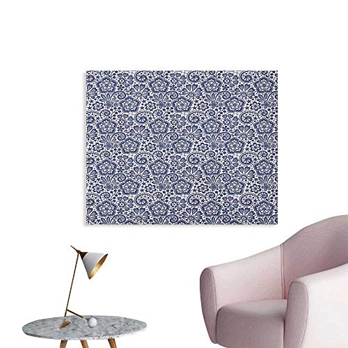 Victorian Wallpaper Lace Style Pattern with Graphic Needlecraft Motifs Classic Gothic Ornament Space Poster Dark Blue Coconut W36 xL32