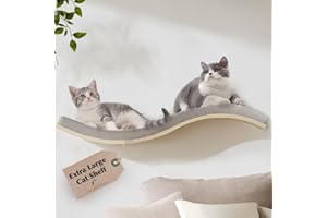 Extra Large 35.4” × 11.6” Stylish Cat Wall Shelves with Soft Cushion, Modern Wall-Mounted Cat Tree Furniture & Perch, Sturdy/Hidden Mounts, Machine Wash Cover, Sleek Design- CALLICO HAVEN Wave S-Shape