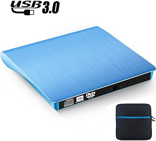 TOPCHU External DVD Drive USB 3.0 with Protective Storage Case, CD DVD-RW DVD ROM Drive DVD Burner Reader Writer Rewriter for Win10/Win8/Apple Macbook Pro Air iMAC Desktop Laptop Notebook Blue