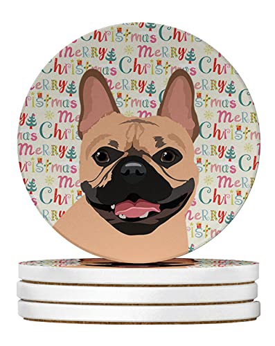 Caroline's Treasures French Bulldog Fawn #2 Christmas Large Sandstone Coasters…