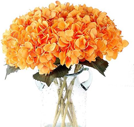 Louiesya Pack of 3 Artificial Hydrangea Silk Flowers Bouquet Faux Hydrangea Stems for Wedding Centerpieces Home Decor(Orange)