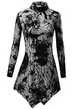 DJT Womens Turtleneck Long Sleeve Flared Hankerchief Hem Tunic Medium Tie Dye Black