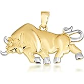 Gold Taurus Bull Animal Pendant Necklace | 10K or 14K Two-Tone White and Yellow Gold | Choice of Chain Length/Pendant Only