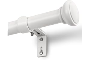 ZNONOX White Curtain Rods for Windows 48 to 84 Inches, 1 Inch Decorative Curtain Rod Set, Adjustable Length Heavy Duty Metal Window Curtain Rod with Brackets