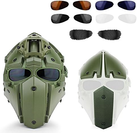 Hunting Explorer Robot Full Head Helmet for Tactical Necessary Or Riding(Steel Mesh/Blue/Black Goggles)