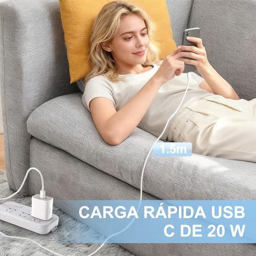 Cargador Tipo c Carga Rapida 20W [2 Packs],Cargador USB c con 2 Cable 1.5M(①Hilos Tejidos Compatible con iPhone 14/13/12/11/iPhone X ②Cable Flexible Compatible para iPhone 17/16/15 y Samsung Galaxy)