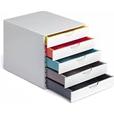 Durable Varicolor 5 Drawer Unit - White Desktop Drawer Set with 5 Color Coded Draws - Letter to Folio Size Files - Perfect for Storing Documents and Paper Work