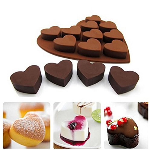 Click Here to See More Images ORYOUGO Silicone Candy & Chocolate Molds with 10 Cavity Hearts Shape, Ice Cube Tray, Cookie, Jerry, Pudding, Soap Molds