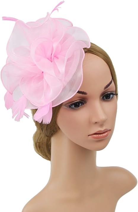 Amazon Co Jp ヨーロッパとアメリカの羽飾り髪飾り競馬祭オーガンザ帽子帽子魅力的な帽子 色 Pink ホーム キッチン
