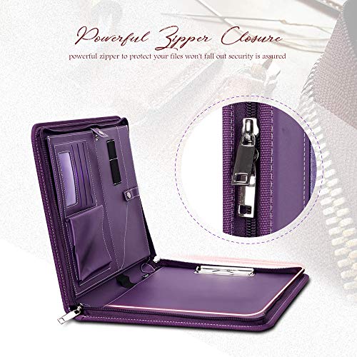 Toplive Zippered Padfolio Portfolio Case,Executive Business Conference Folder Document Organizer with Letter/A4 Size Clipboard, Business Card Holder,Purple - Thumbnail 4