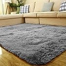 ACTCUT Super Soft Indoor Modern Shag Area Silky Smooth Fur Rugs Fluffy Rugs Anti-Skid Shaggy Area Rug Dining Room Home Bedroom Carpet Floor Mat 4- Feet By 5- Feet (Grey)