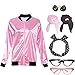 Womens Pink Party Jacket Costume with 50s Accessories Set (M, Pink and Rhinestone)