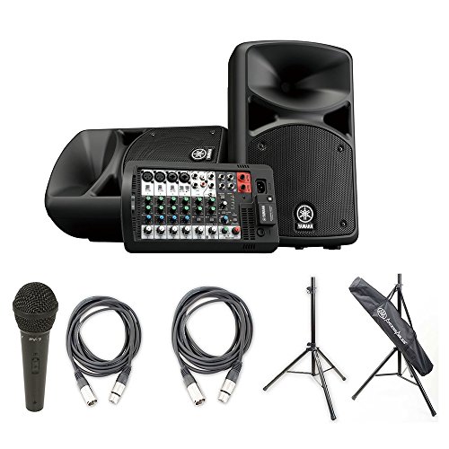 Yamaha STAGEPAS 400BT Portable PA System w/AxcessAbles Speaker Stands, Audio Cables and