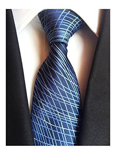 MENDENG Unique Dark Blue Striped Necktie Microfiber Formal Business Suit Ties