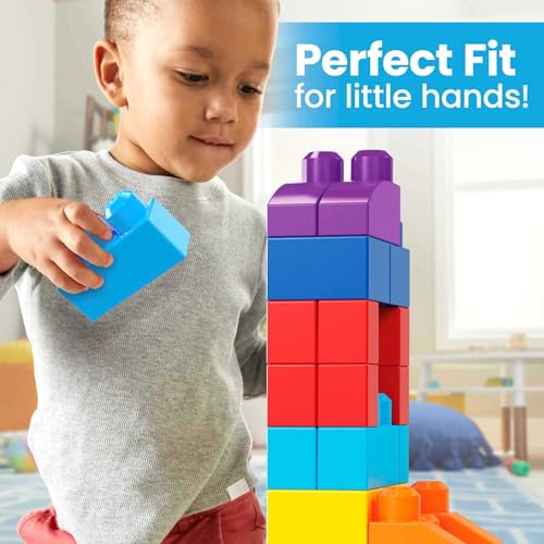 MEGA BLOKS First Builders Toddler Blocks Toys Set, Big Building Bag with 80 Pieces and Storage, Ages 1+ Years