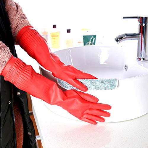 Rubber Cleaning Gloves Kitchen Dishwashing Glove 2Pairs And Cleaning Cloth 2Pack,Waterproof