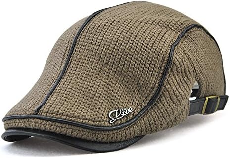 Vinchou Knitted Newsboy Ivy Hat Wool Thicken Warm duckbill Peaked Cap Men The Elderly (E Coffee)