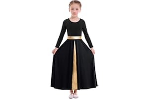 Z&X Girls Praise Dance Dress Full Length Wide Swing Skirt Long Sleeve Liturgical Worship Church Robe Lyrical Dancewear