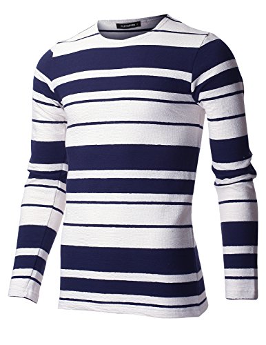 FLATSEVEN Men's Slim Fit Striped Long Sleeve T-shirt