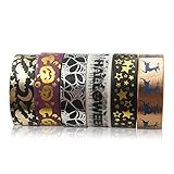 Piokio 6 Rolls Gold and Black Foil Halloween Washi Tape Set Total 197 Feet