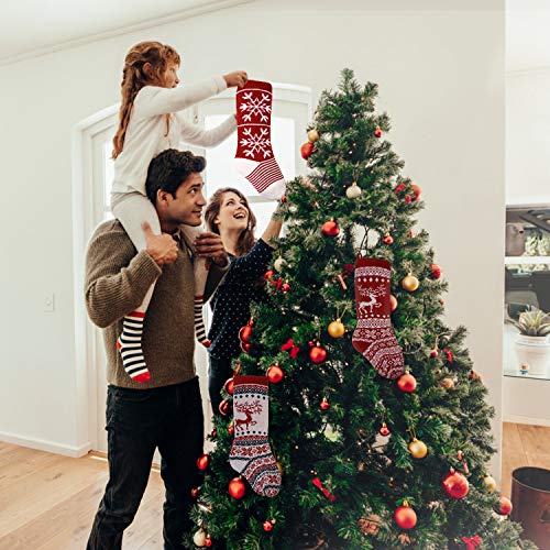 sanipoe 3 Pcs Knit Christmas Stocking, 18" Snowflake and elk Stockings, Personalized Stocking Decorations for Family Holiday Xmas Party Decorations