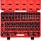 Neiko 02448A 1/2" Drive Master Impact Socket Set, 65Piece Deep & Shallow Socket Assortment | Standard SAE (3/8" To 1-1/4") & Metric (10-24 mm) Sizes | Includes Adapters & Ratchet Handle