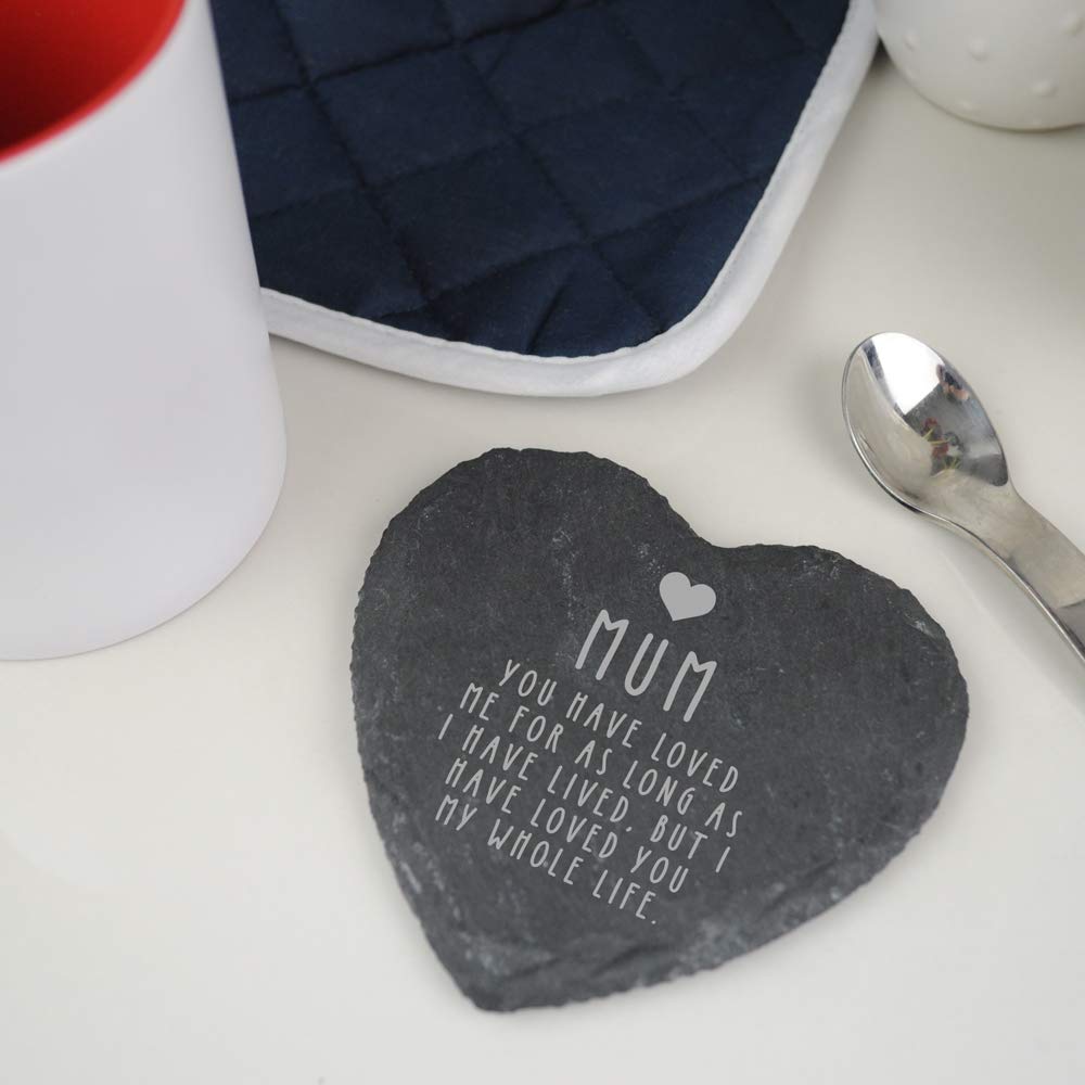 eBuyGB Slate, Mum Long As I Have Lived, But I Have Loved You My Whole Life', Mothers Day, Sentimental Present from Daughter & Son, Drinks Coaster (Heart)