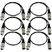 GLS Audio 2ft Patch Cable Cords - XLR Male to XLR Female Black Cables - 2' Balanced Snake Cord - 6 Pack