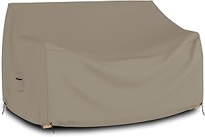Covers & all Outdoor Loveseat Sofa Cover, 12 Oz Waterproof UV & Weather Resistant Patio Furniture Bench Cover Outdoor Use with Air Vent & Drawstrings (58"W x 31"H x 33"D x 15"FH, Beige)