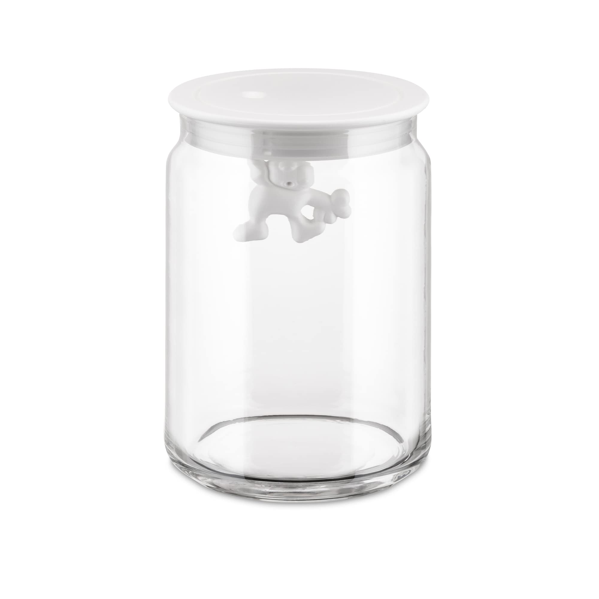 Alessi AMDR05 W Glass Gianni Jar A Little Man Holding On Tight Medium Kitchen Box with Hermetic Lid in Thermoplastic Resin, White, 90 cl