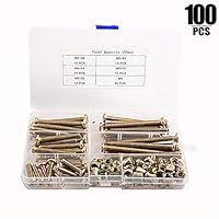 KINJOEK 100 PCS M6 Bolts Nuts Kit, Hex Socket Head Cap Screws Replacement Set with Color-Zinc Plating for Crib Bunk Bed Furniture