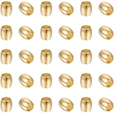 UNICRAFTALE 50Pcs Golden Barrel Pattern Stainless Steel Loose Beads 4mm Large Hole Round Beads Hollow Ball Beads Metal Loose Beads for Jewelry Bracelet Necklace Making 6x6mm