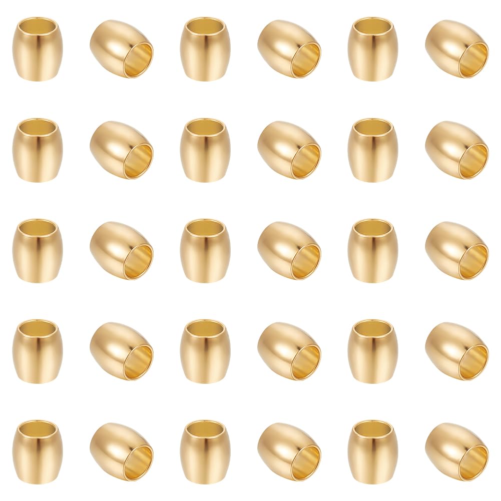 UNICRAFTALE 50Pcs Golden Barrel Pattern Stainless Steel Loose Beads 4mm Large Hole Round Beads Hollow Ball Beads Metal Loose Beads for DIY Jewelry Bracelet Necklace Making 6x6mm