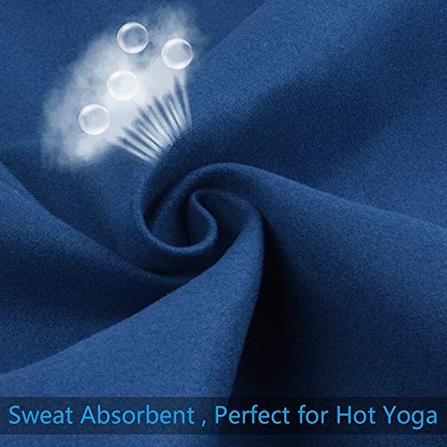 sunland Microfiber Non-Slip Yoga Towel Sweat Absorbent Soft Hot Yoga Towel + Hand Towel 2 in1 Set with Carry Bag Ideal for Pilates Hot Yoga Bikram 24 inches x 72 inches Navy Blue