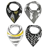 Baby Bandana Drool Bibs by Nibble Adjustable Snaps for Boys/Girls/Unisex 4-Pack of Absorbent Organic Cotton design bibs 3-24 Months