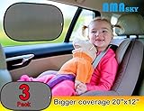 AMASKY(TM) Baby Car Window Shade for Side Blocks UV Rays (3xPack) 20x12 Inches and Static Cling Help to Fit Your Car Window Easy to Install NO Suction Cups Needed