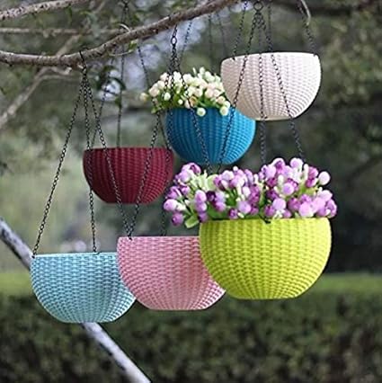 GrowPlanter Ratan Woven Hanging Flower Pot Set of 6 Pieces