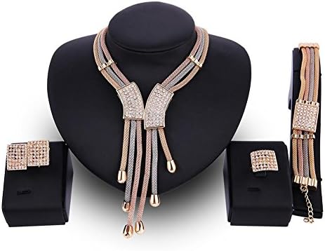 Woman alloy gem jewelry four sets for tassel of the Mode Vintage Pack necklace Earrings Bracelet Ring accessories of jewelry wedding